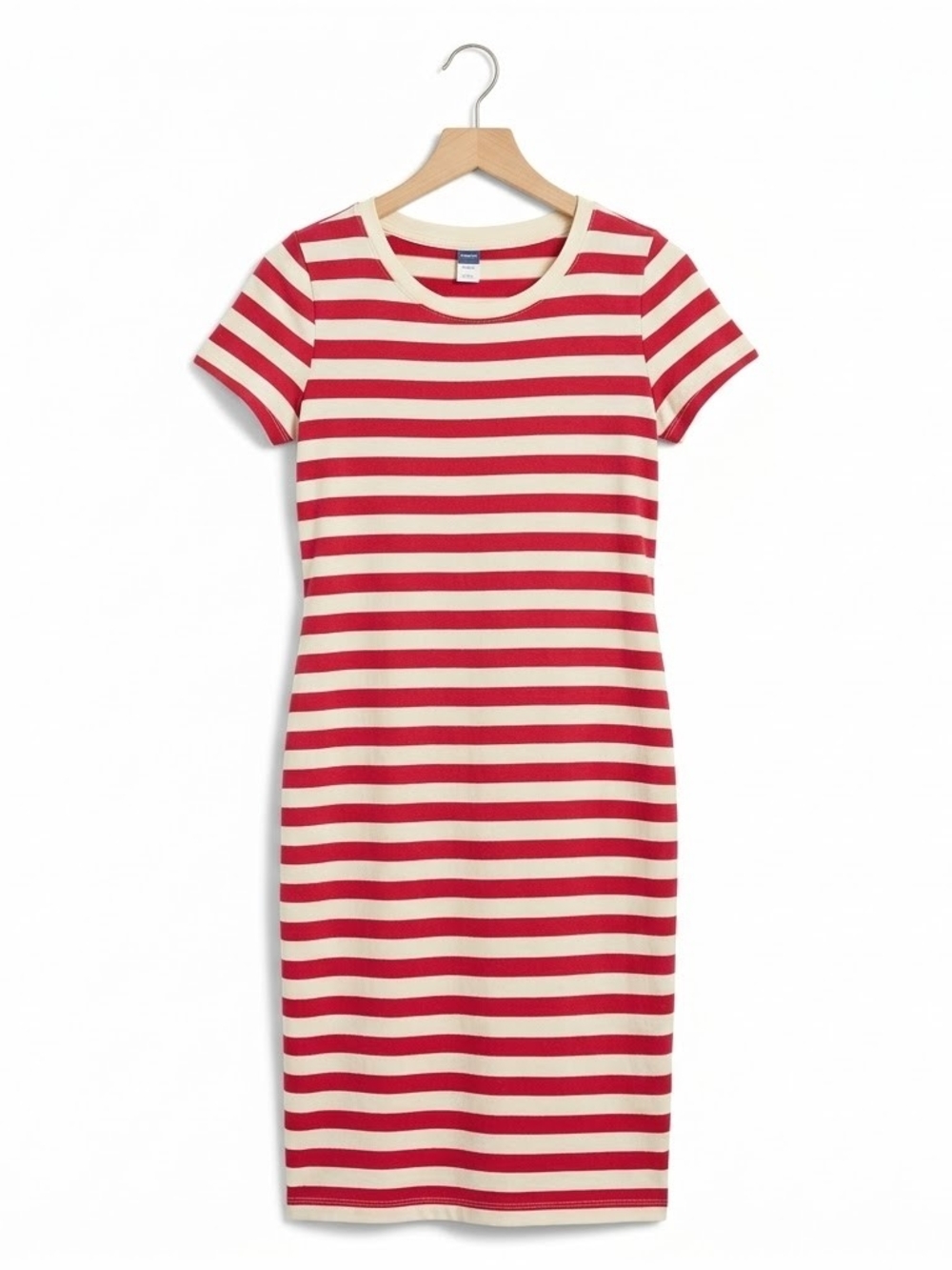 OLD Navy Maternity Striped Midi T-Shirt Dress Sz S Red/White Side Ruched Summer